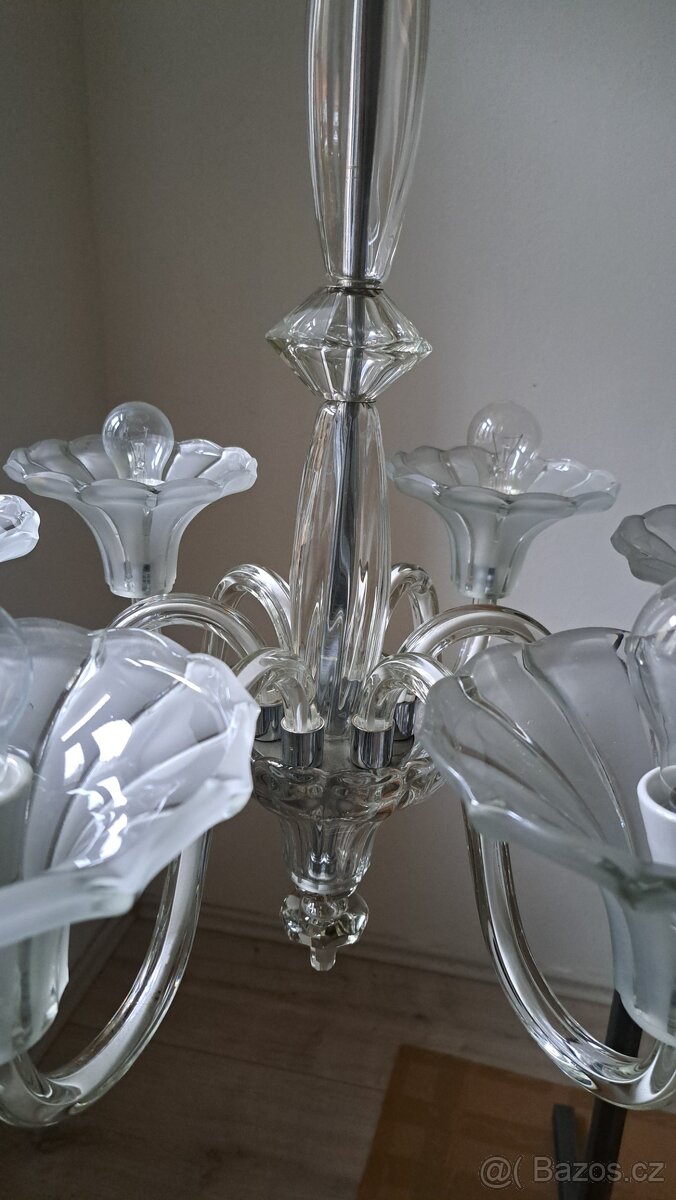 Art Deko, starožitný celoskleněný lustr, osvětlení - 10