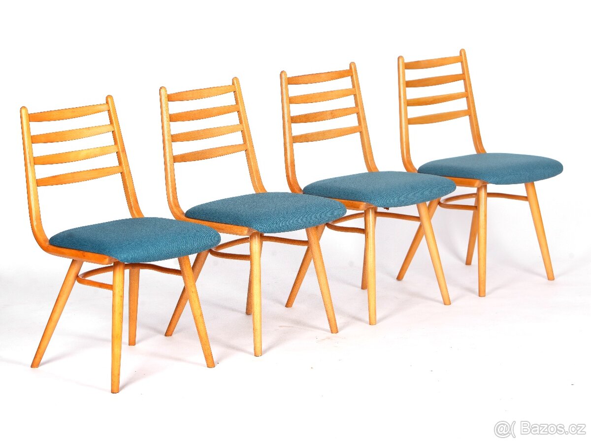 Přečalouněné bukové retro židle TON, 4 ks - 10
