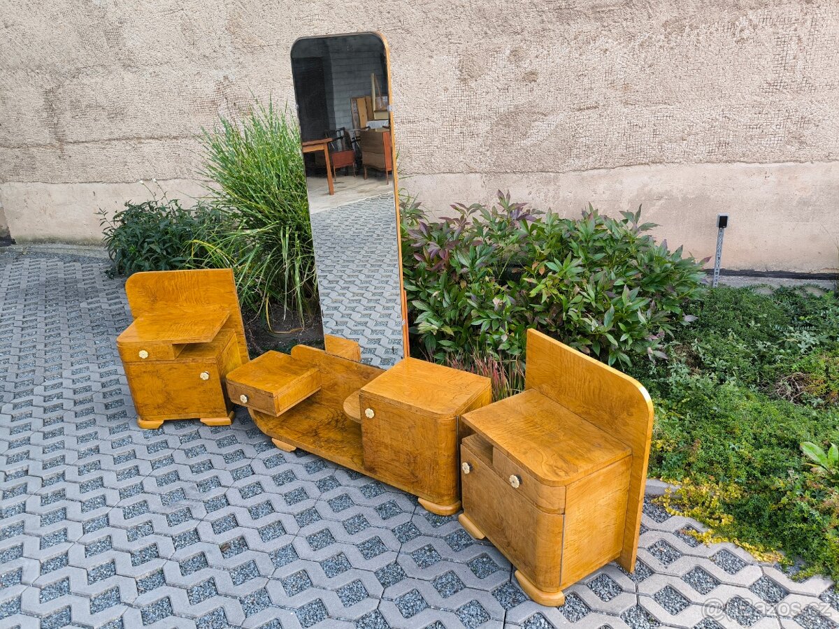 Art Deco noční stolky + toaletní stolek - 30. léta - 10