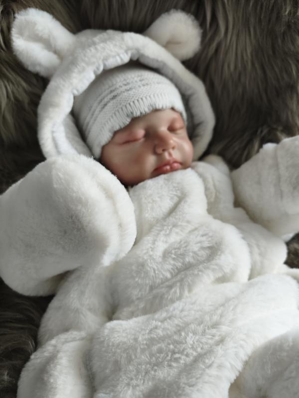 Bílá, chlupatá kombinéza pro novorozence - 10