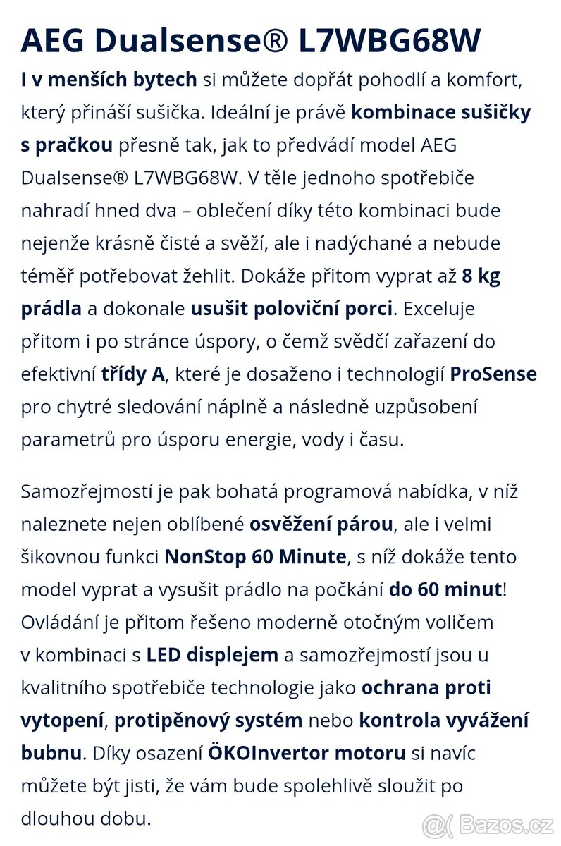 Prodáno AEG 8kg/4kg 1600ot. parní, pračkosušička - 10