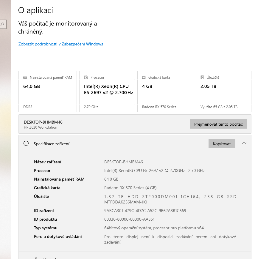 počítač HP Z620, Xeon E5 2697 v2, 64 GB, Radeon RX570 - 10