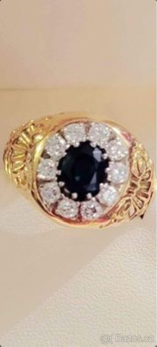 Zlatý prsten s Brilianty a Safírem - 10