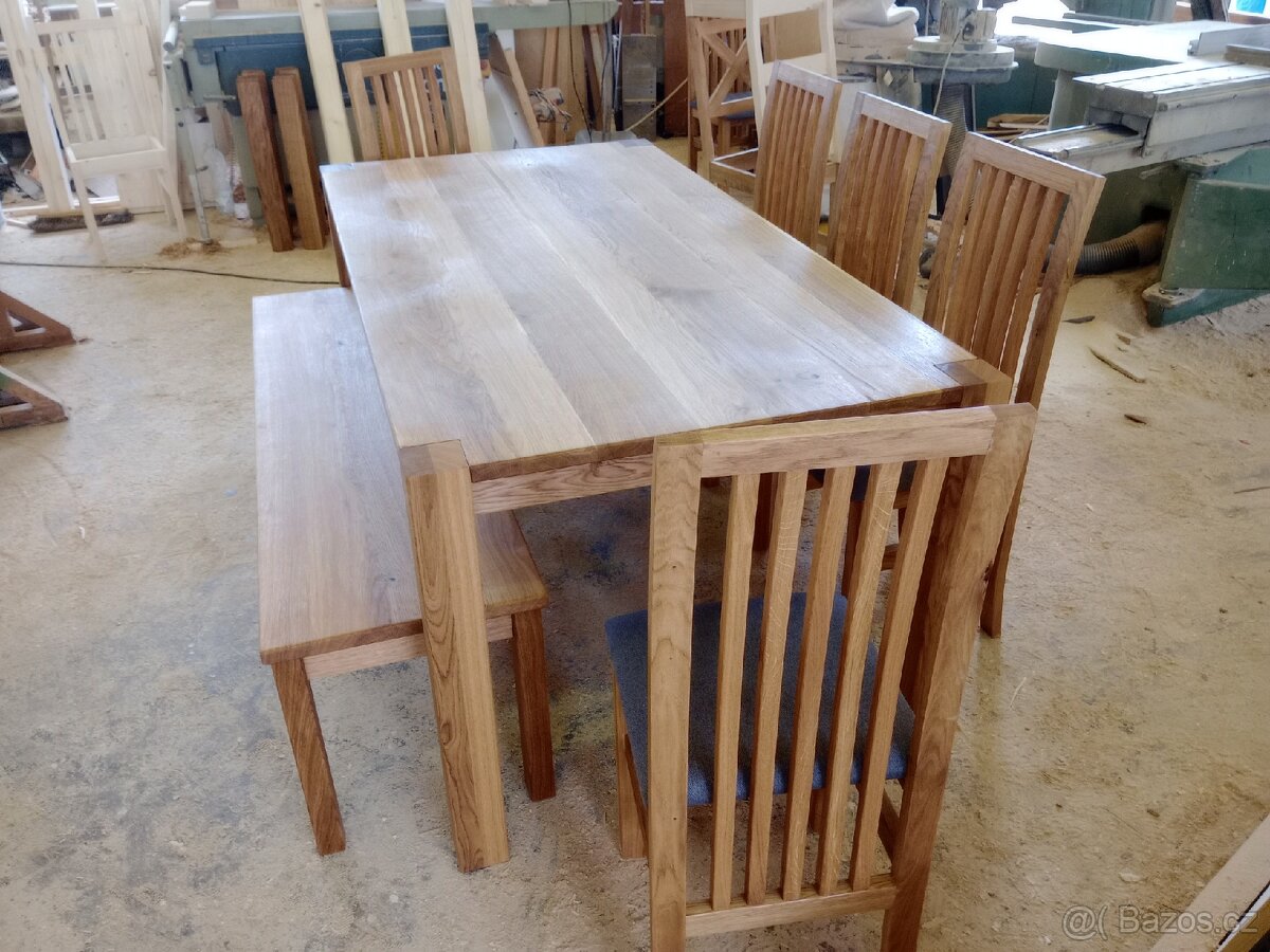 Jídelní stůl dub masiv a lavička - 10
