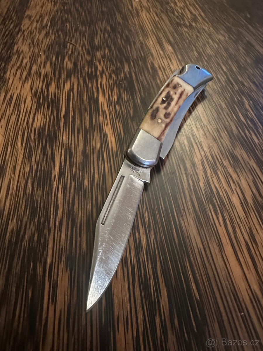 RETRO lovecný nůž z parohu s pilkou, značený - 10