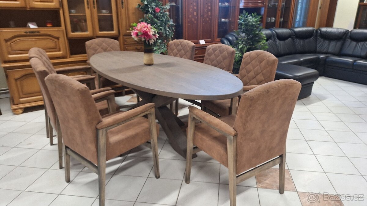 Oválný jídelní stůl + 8 křesel - 10