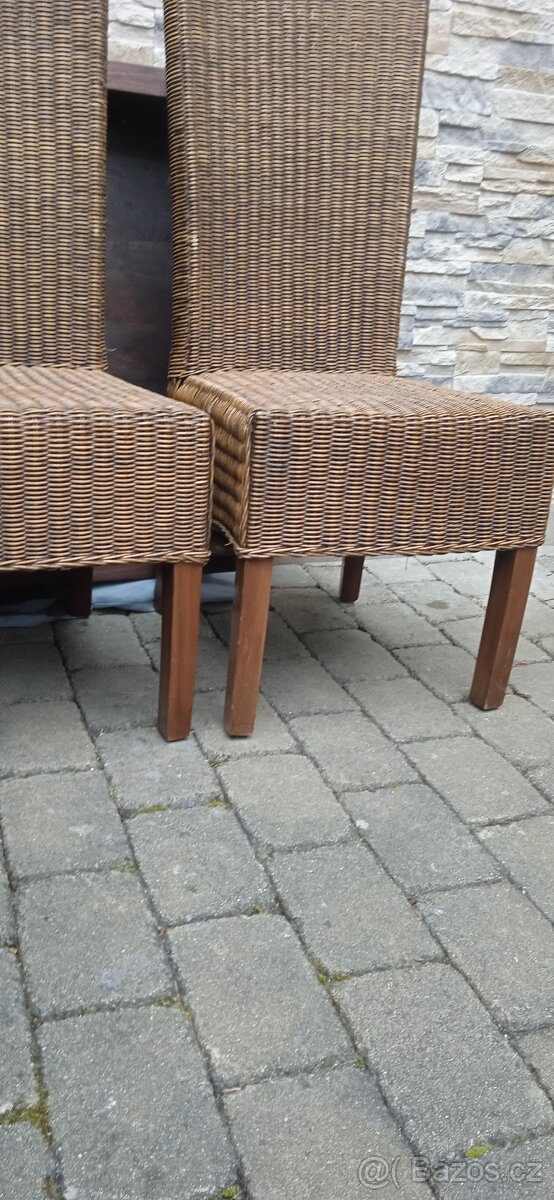 Jídelní masivní dřevěný stůl palisandr+6 ratanových židlí - 10