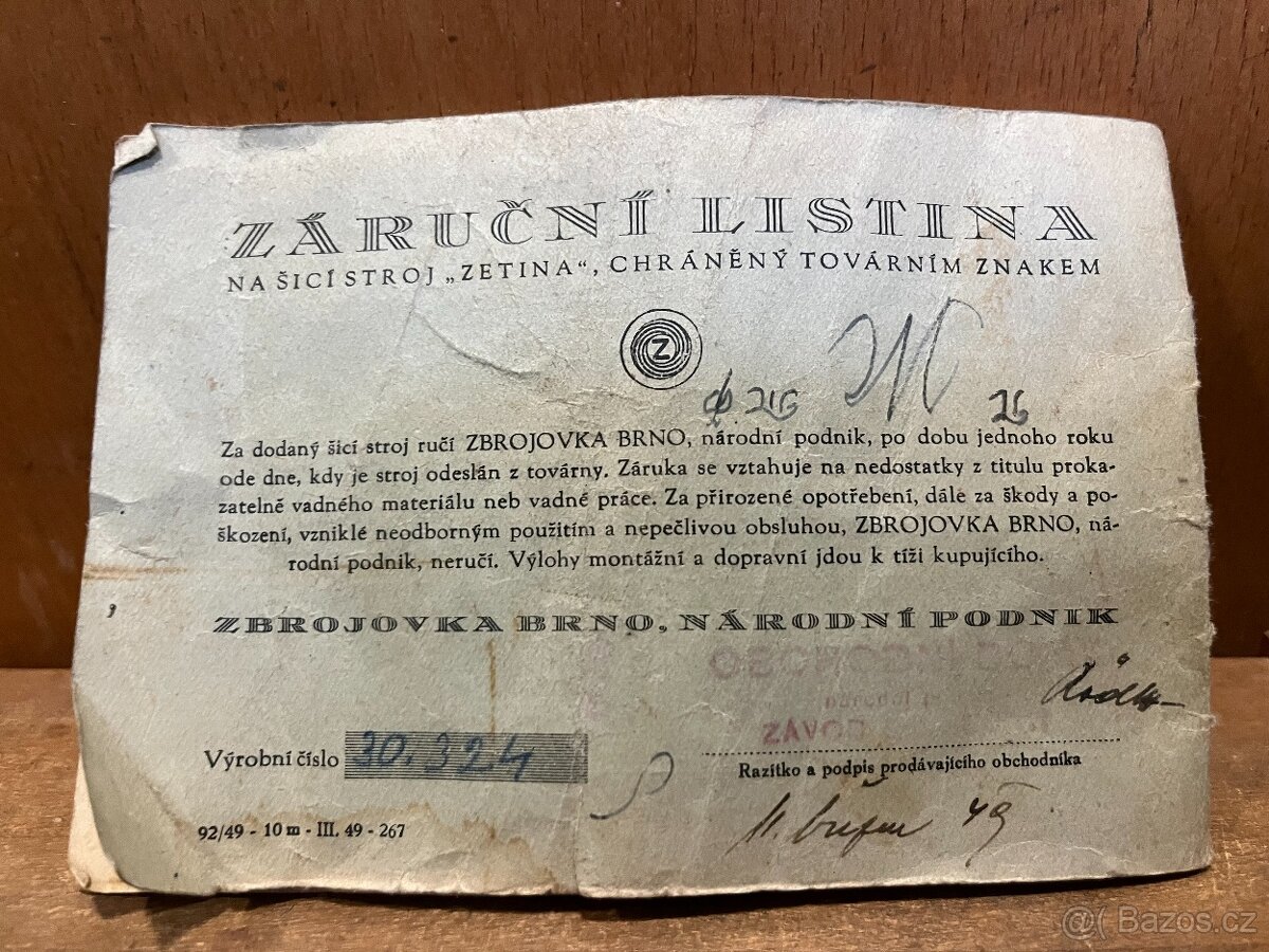 šicí stroj mechanický ZETINA Z45 zbrojovka Brno - 10