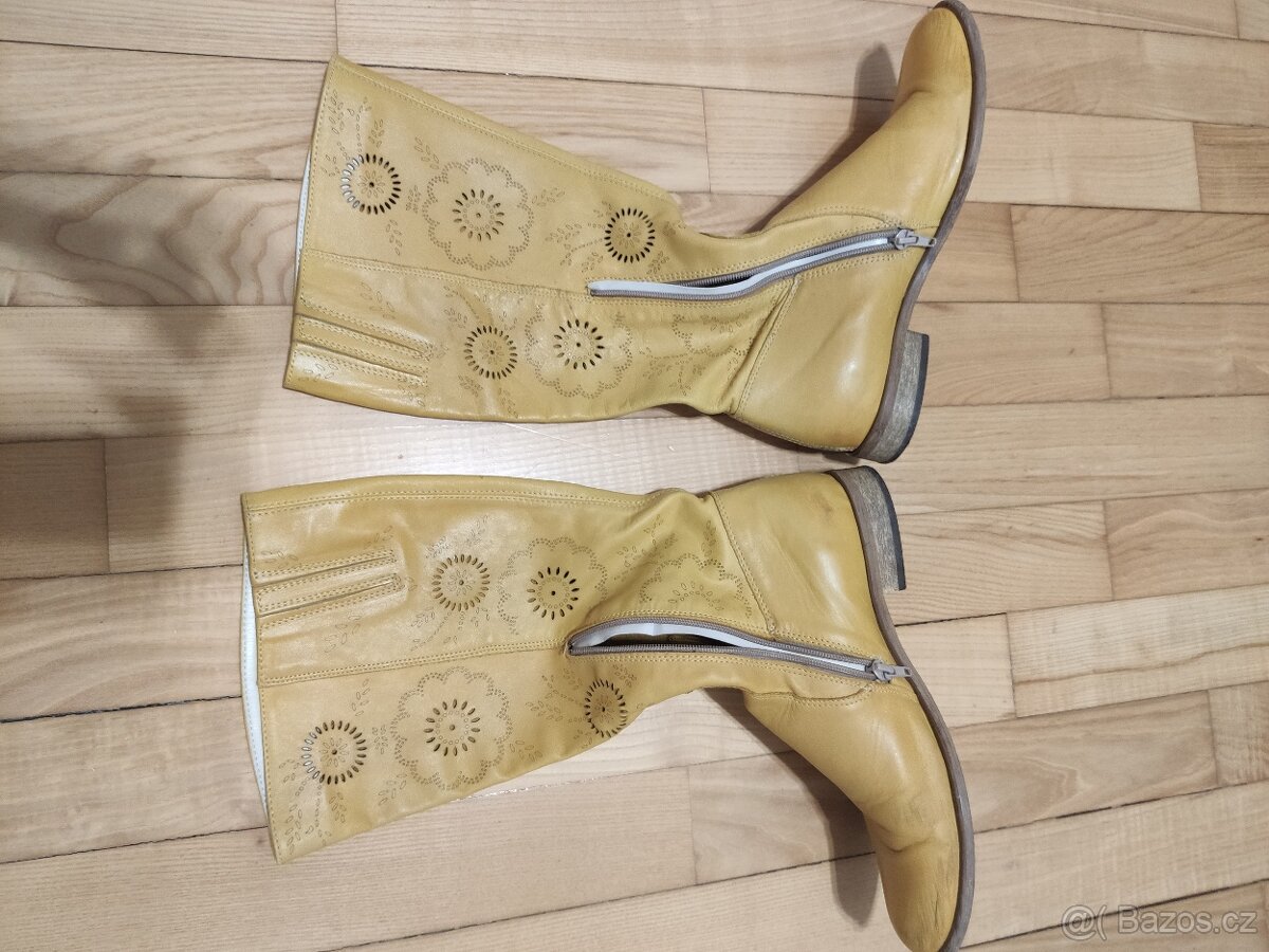 Dámské jarni kožené kozačky okrová barva - 10