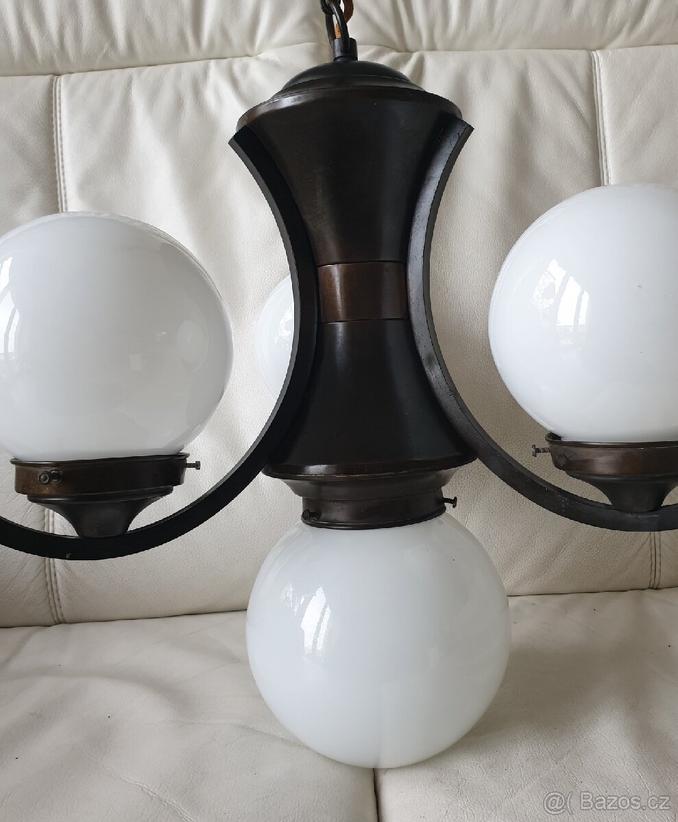 Starožitný lustr art deco na řetězu tmavá mosaz I - 10