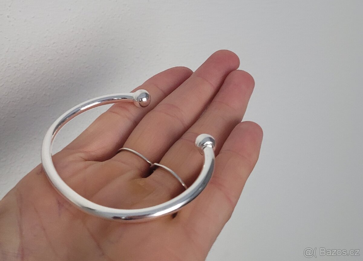 Nový dámský stříbrný náramek 925 kuličkový otevřený uni vel - 10