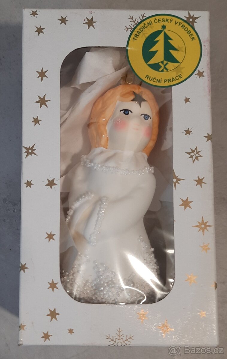 Vánoční ozdoba anděl skleněná - ruční výroba - 10