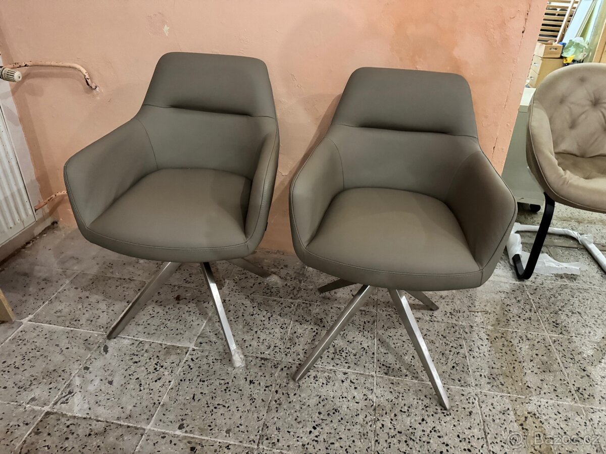 NOVÉ 2x krásné otočné jídelní křesla-židle p.kůže - 10