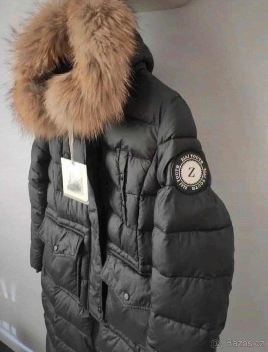 Nový dámský kabát s pravou kožešinou, bunda vel M - 10