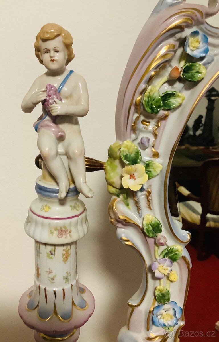 Staré porcelánové stolní zrcadlo Německo - 10