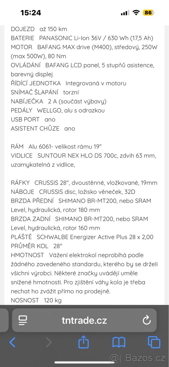 Elektrokolo CRUSSIS ONE C-Cross Low 7.8 vel. 19’’ - 10