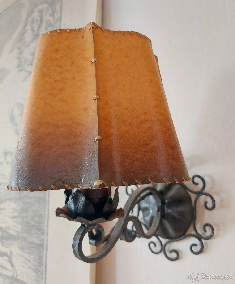 Starožitný originál kovový lustr + 2 lampičky, ruční práce - 10