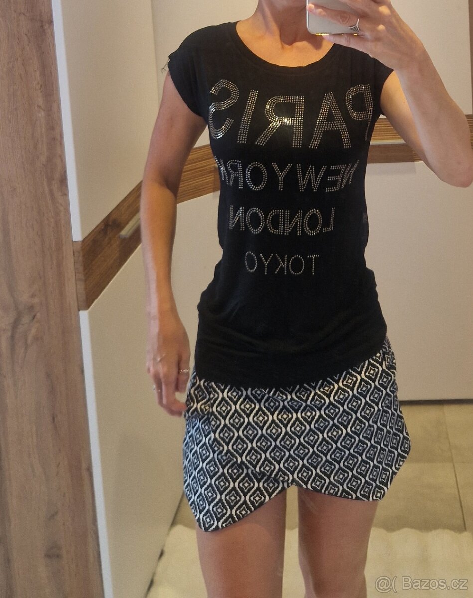 Nové dámské tričko černé průsvitné vel S až M s flitry - 10