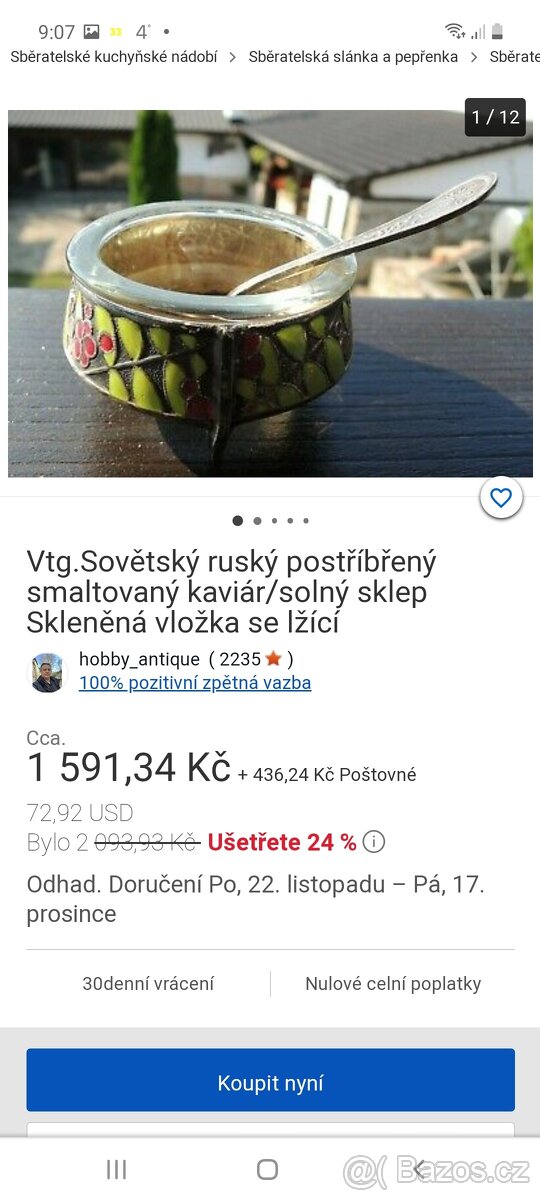 stará ruská postříbřená a smaltovaná otevřená solnička - 10