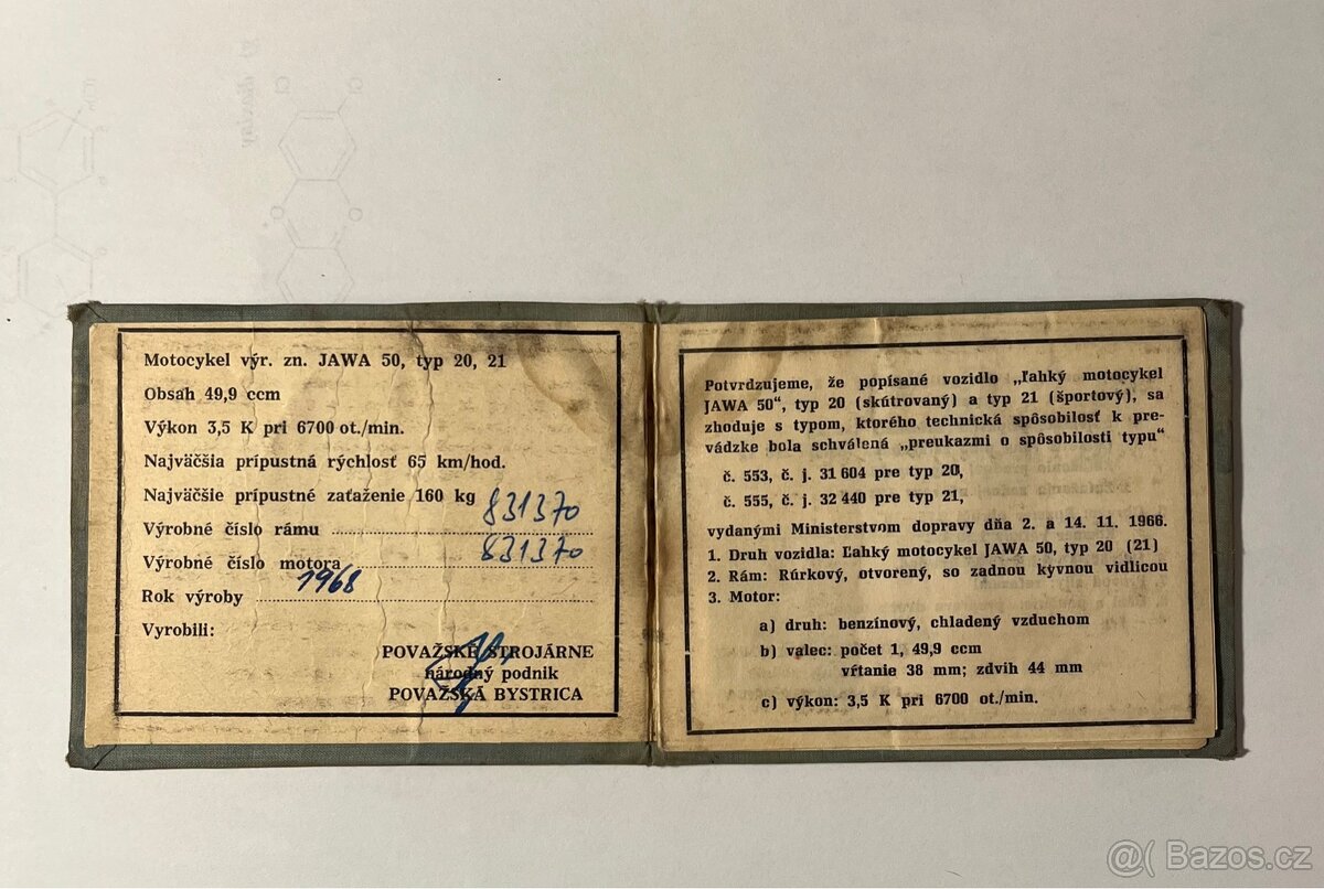 Exportní Jawa 20 pionýr 1968 - do FRANCIE, NOVÁ CENA - 10