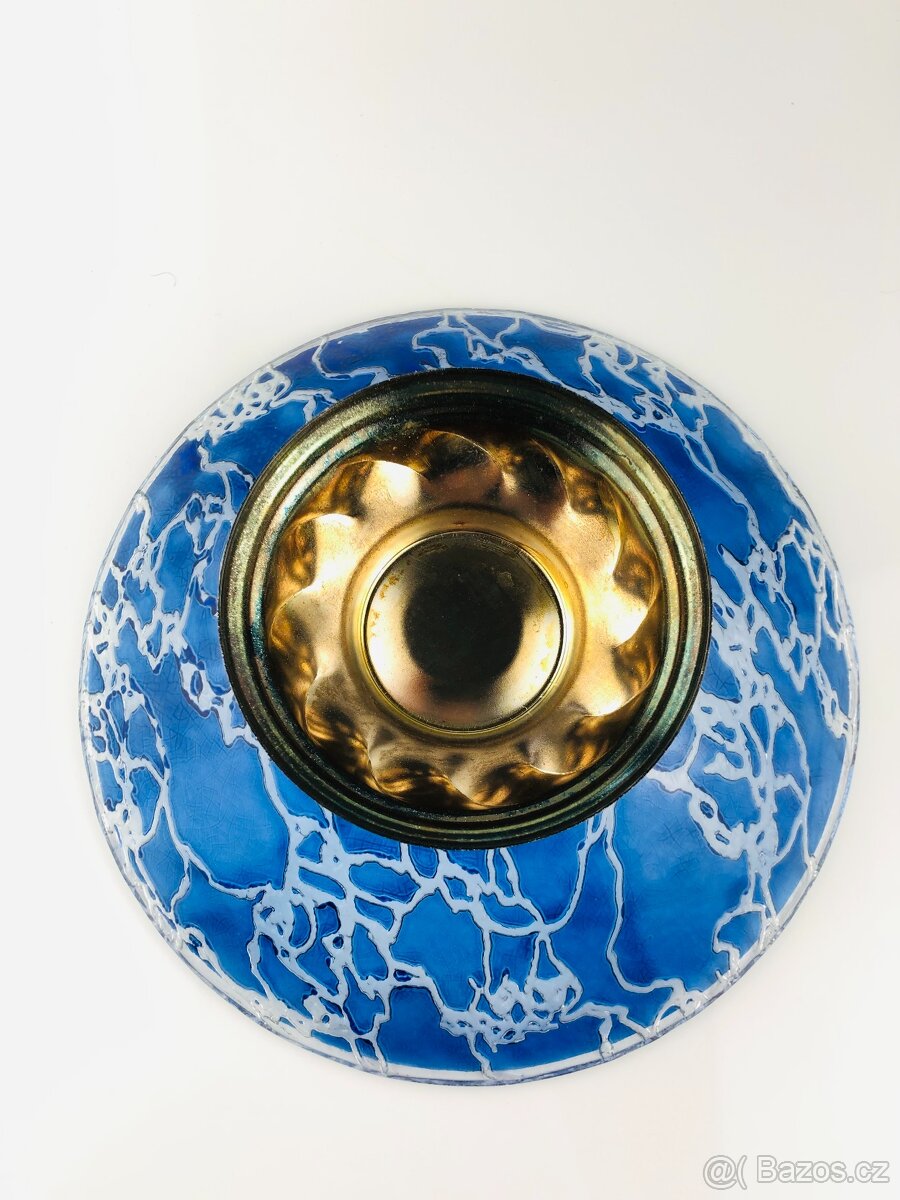 Modrá skleněná umělecká mísa na kovovém podstavci (NP012) - 10