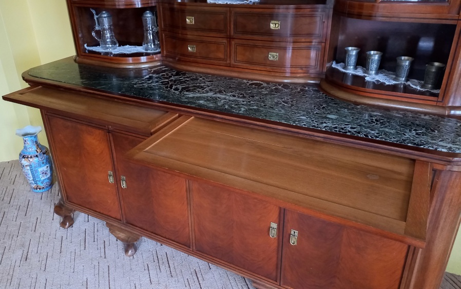 Starožitný nábytek-jídelna (intarzie, mramor,rozkládací stůl - 10