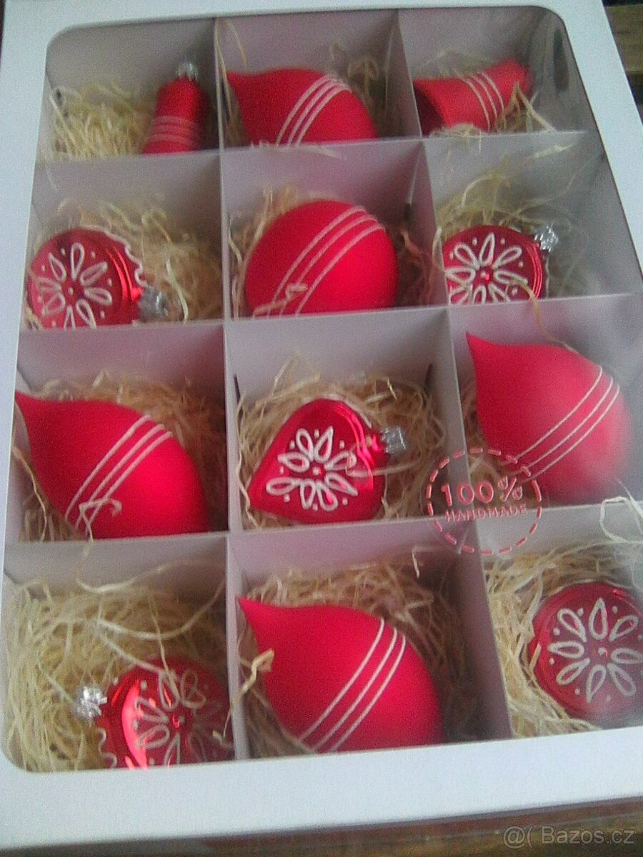 Design sada skleněných vánočních ozdob, 100% ruční práce - 10