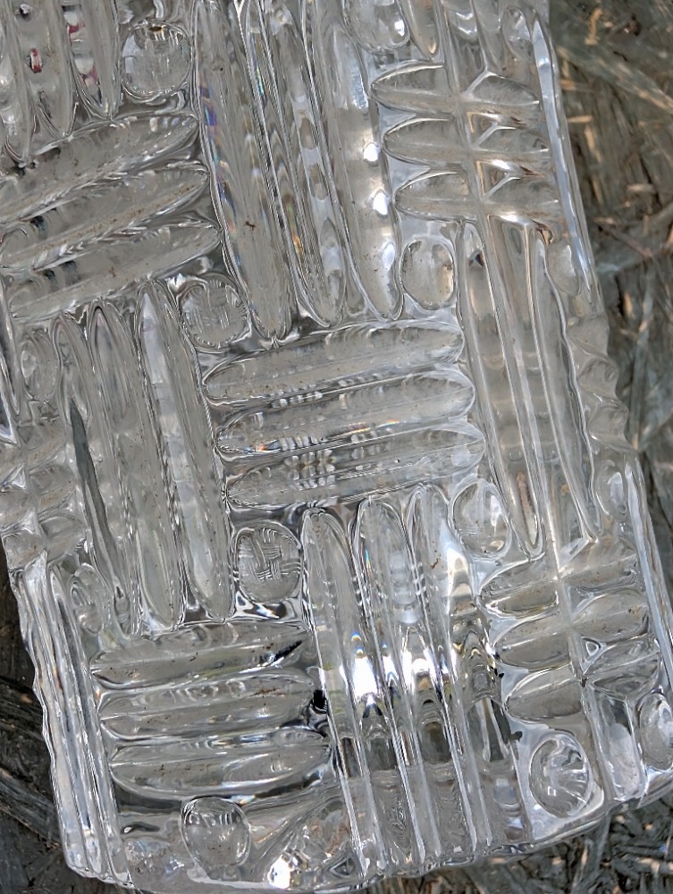 Retro větší broušená váza, geometrický vzor. Těžká. - 10