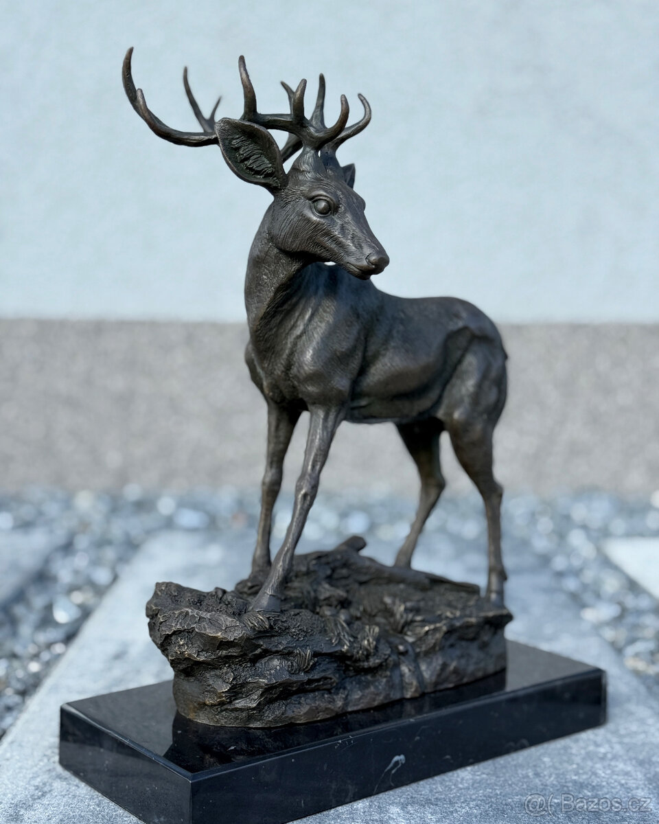 Bronzová socha Jelen majestátní zvířete dekorace příroda - 10