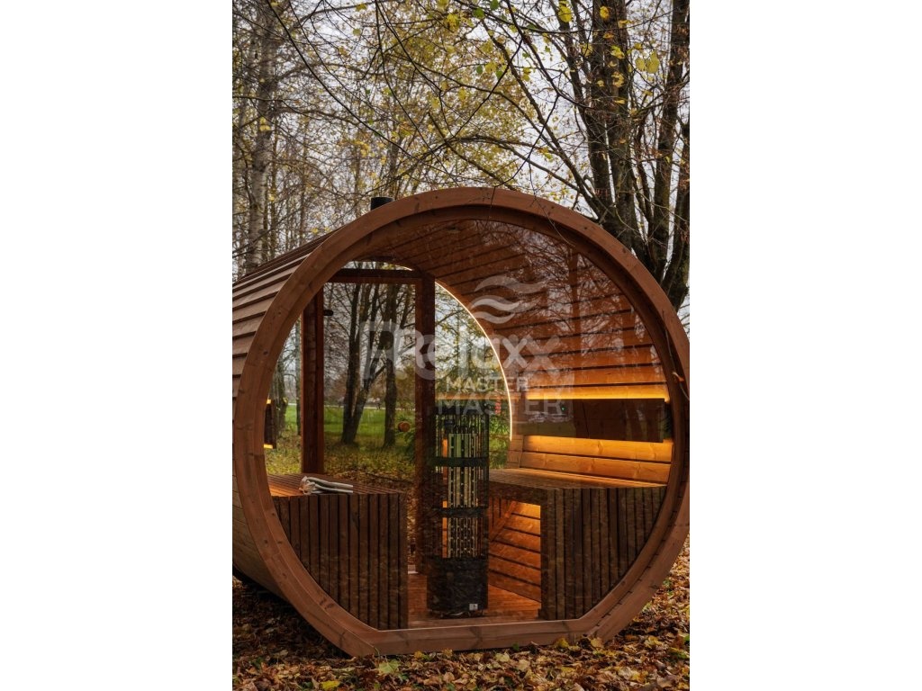 Finská sudová sauna 2,6 m - termo dřevo pro 6 osob - 10