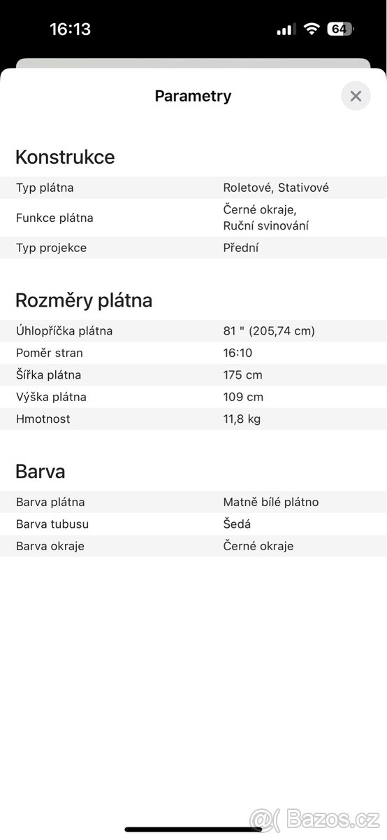 Projekční plátno AVELI, mobilní stativ, 81", (16:10) - 10