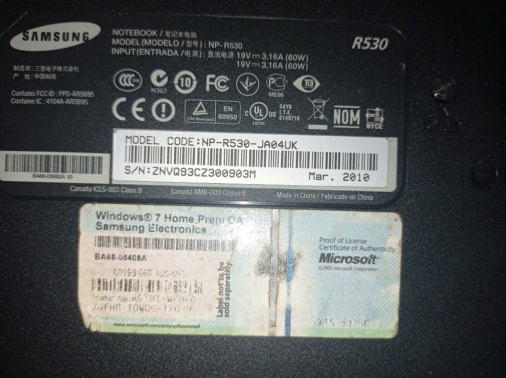 Notebook Samsung R530 - 10