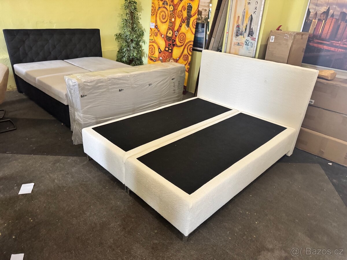 Nová postel-letiště Boxspring 160x200 krémovo-bílá - 10