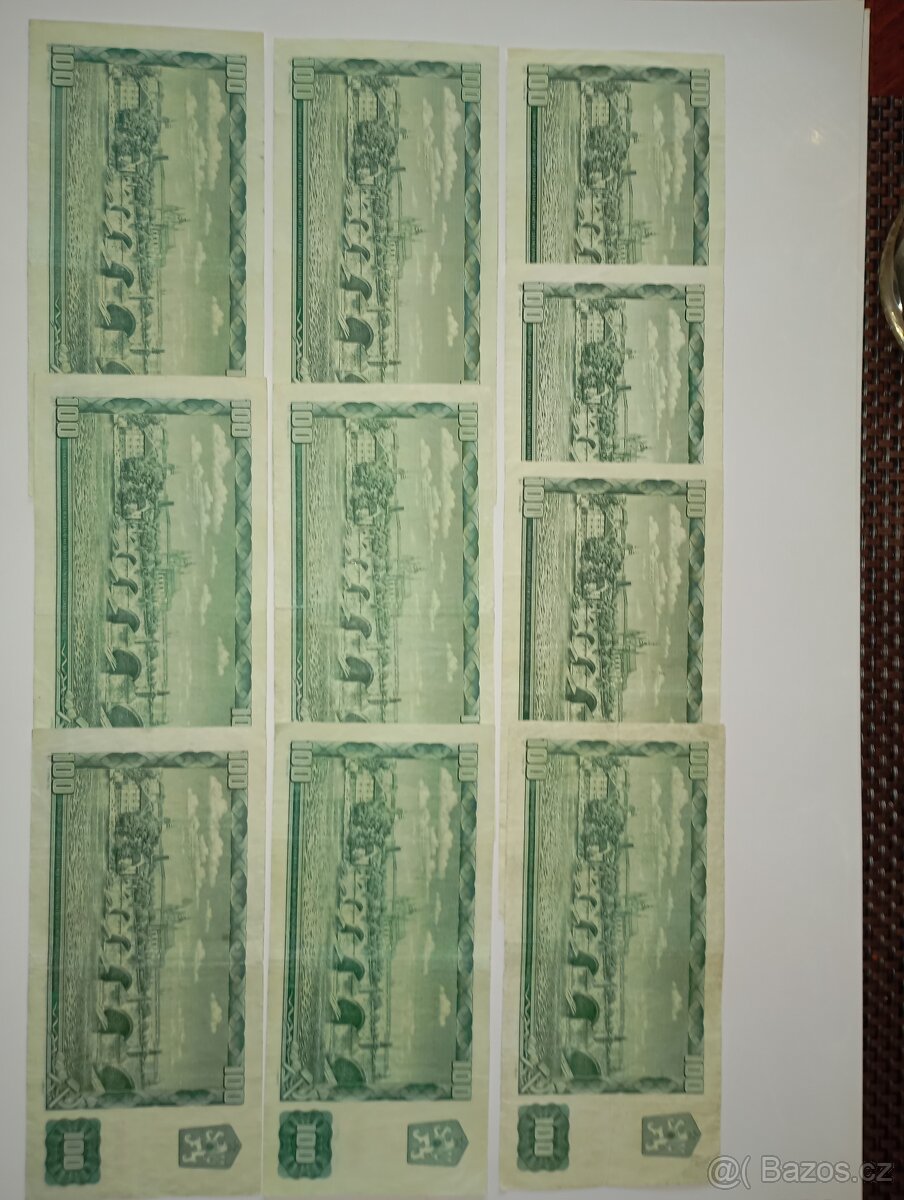 BANKOVKY 100 KČS 1961, VŠECHNY VYDANÉ SÉRIE, NÍZKÁ ČÍSLA - 10