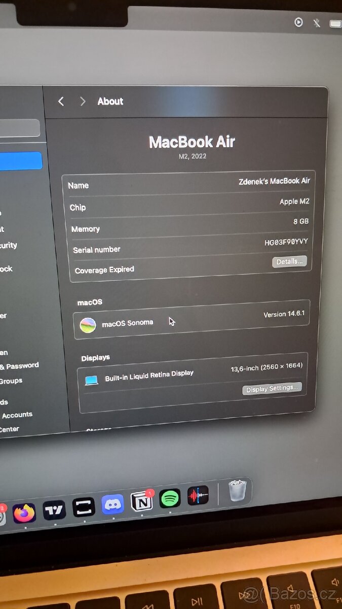 Macbook Air 13"6 M2 2023 8/256GB - 10