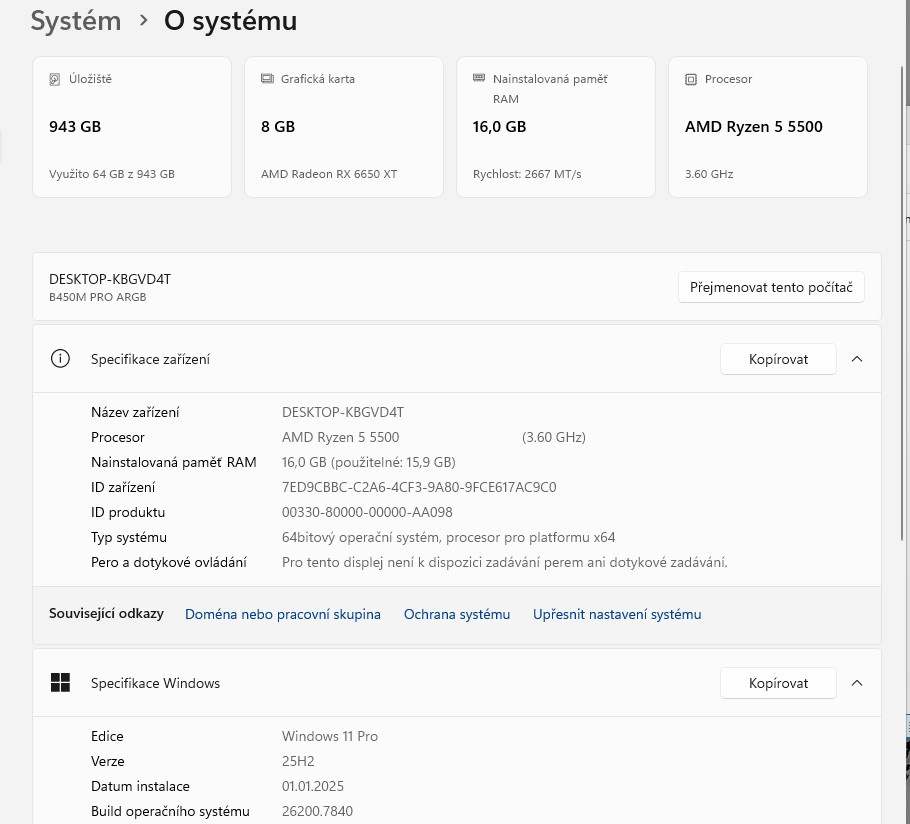 Nové Herní PC-Ryzen 5,16Gb DDR4,RX6650XT,Win11Pro - Záruka - 10