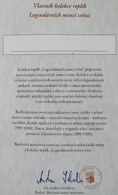 Krásná kompletní kolekce Legendární mince světa 999/1000 Ag - 10