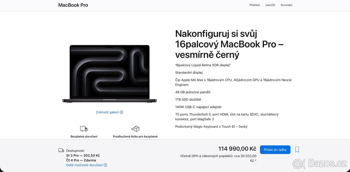 Prodám MacBook Pro M4 Max 48GB 1TB 16” + applecare - 10
