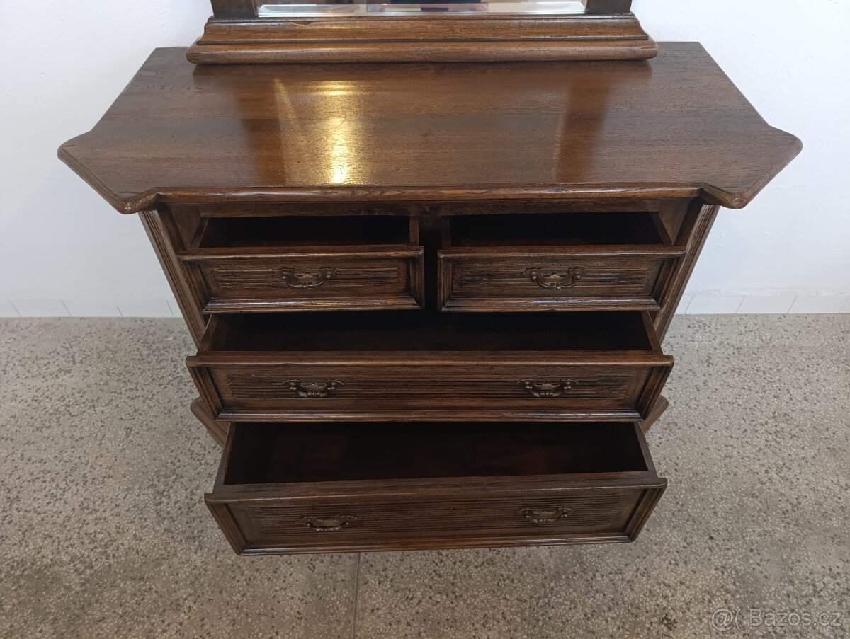 Starožitná komoda + zrcadlo, nábytek z masívu - 10