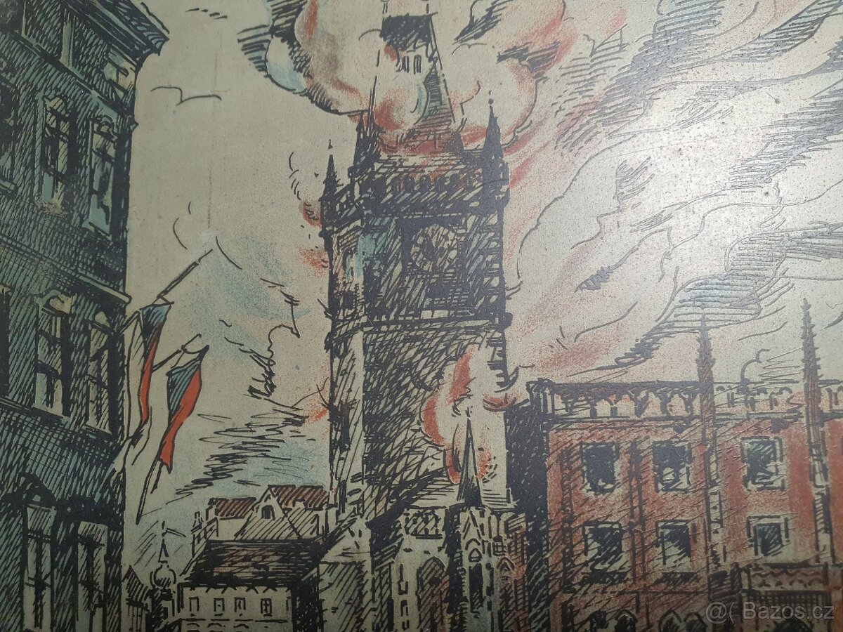 RARITA - dobový obraz Osvobození boj barikáda 1945 - 10