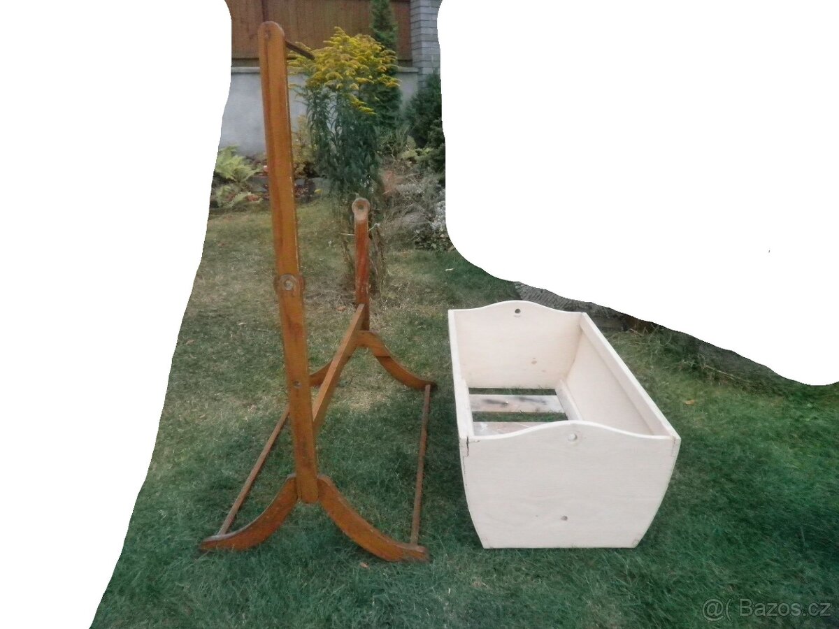 Kolébka dřevěná retro, slamníček a záclonka, 10 x foto - 10