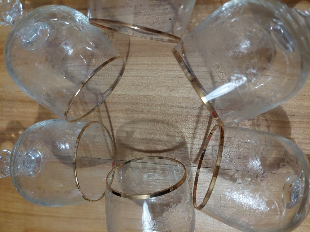 6 křišťálová sklenička, skleničky na víno či vodu, zlacené - 10