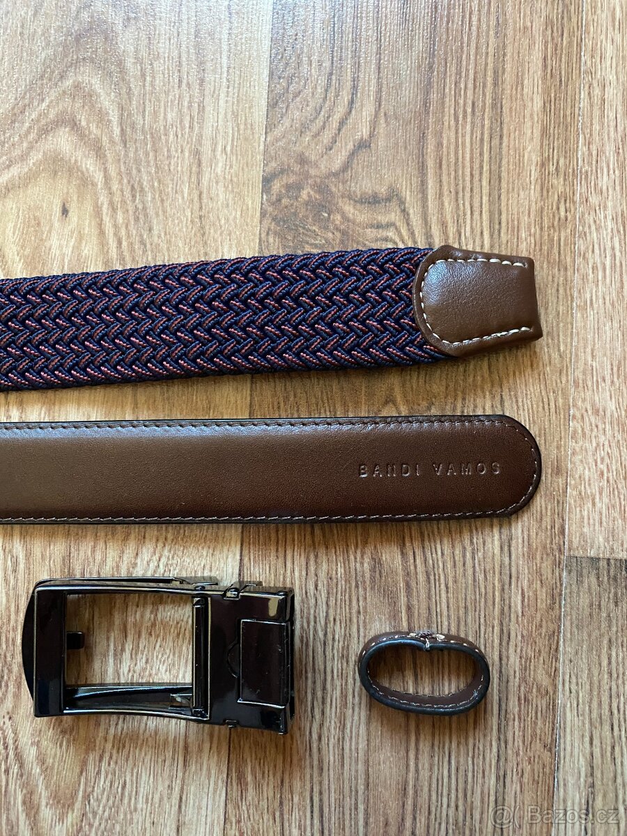 Nový dárkový set opasků BANDI - hnědý kožený, vínový pružný - 10