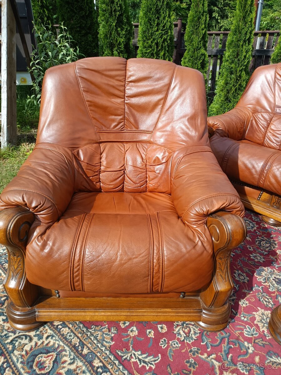 Kožená rustikální sedací souprava 3 - 2 - 1 .TOP STAV . - 10