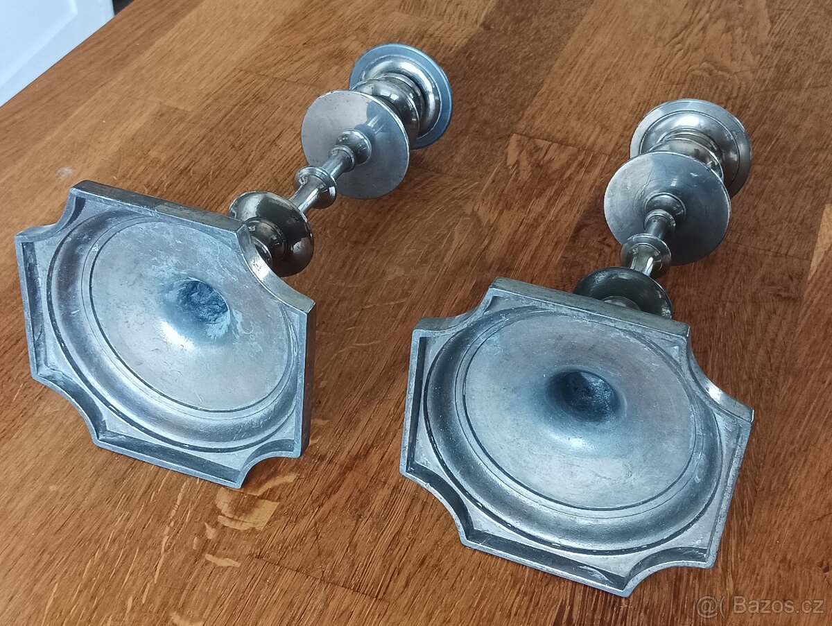 ART DECO KOVOVÉ PÁROVÉ SVÍCNY FRANCIE - 10