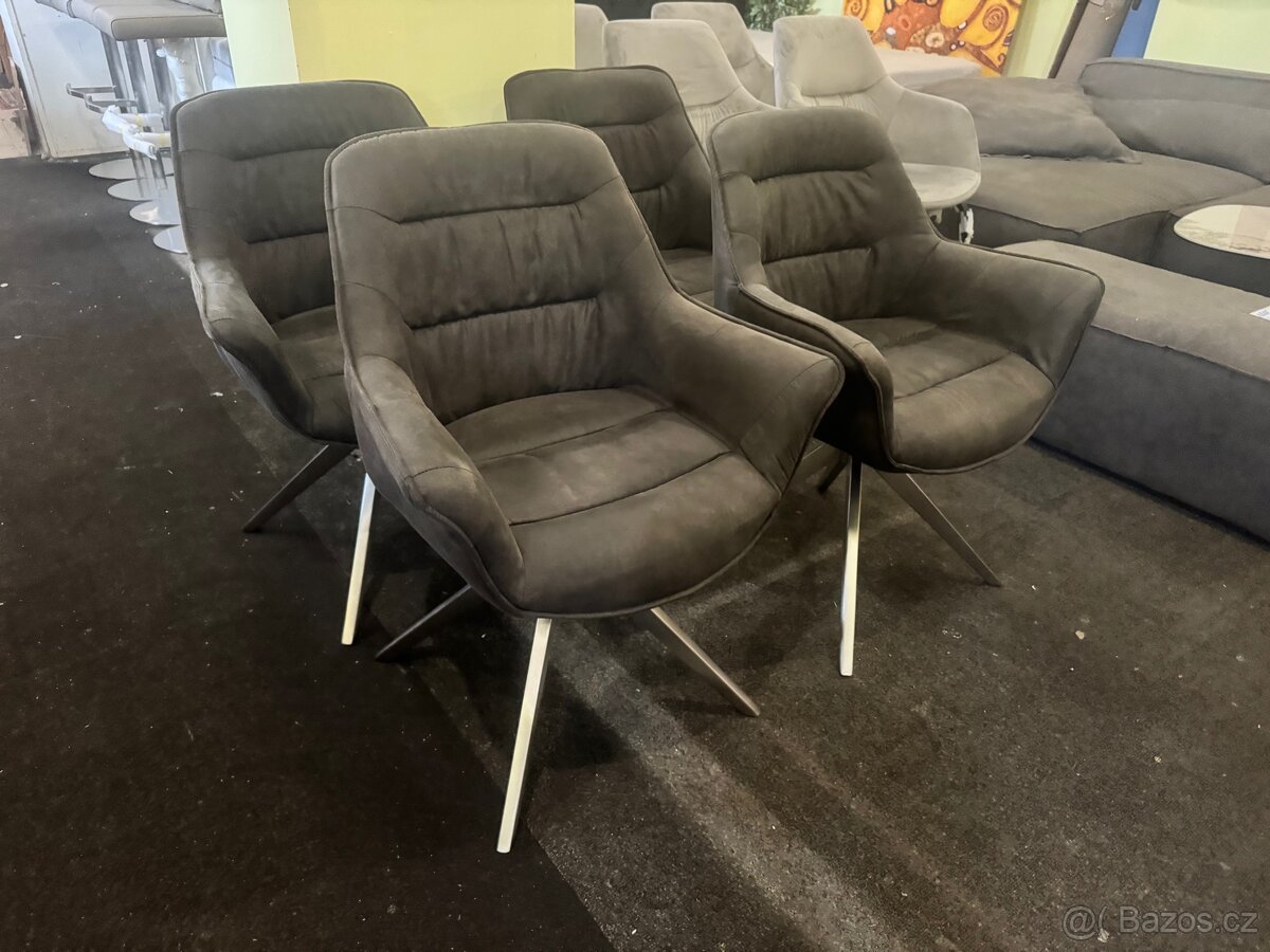 Nové 4x jídelní židle - křesílka tmavě šedé - 10