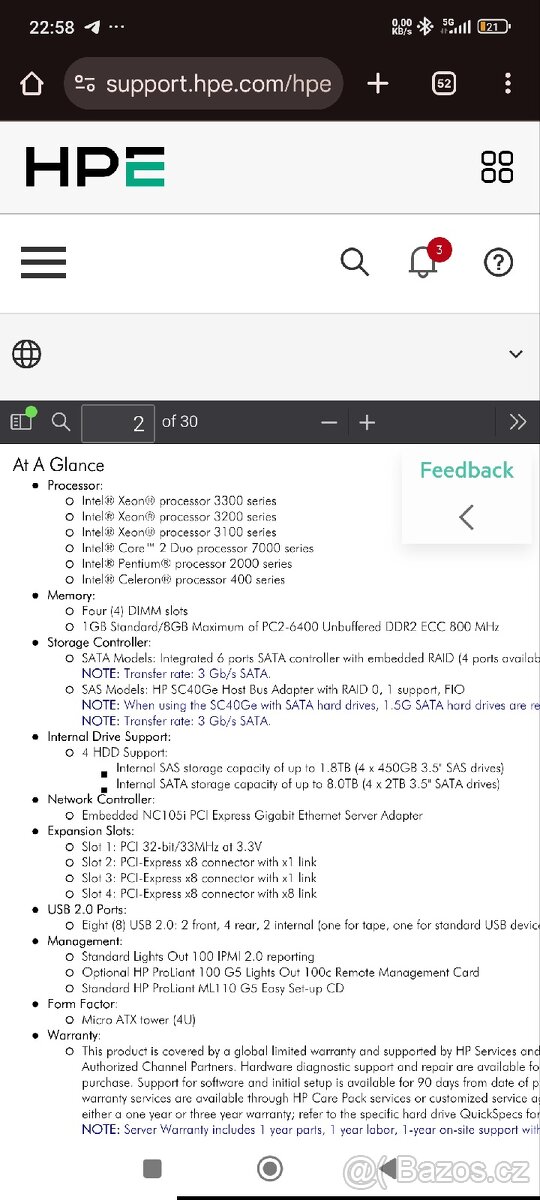 Server HP proliant ML110 g5 s licenci na Windows server - 10