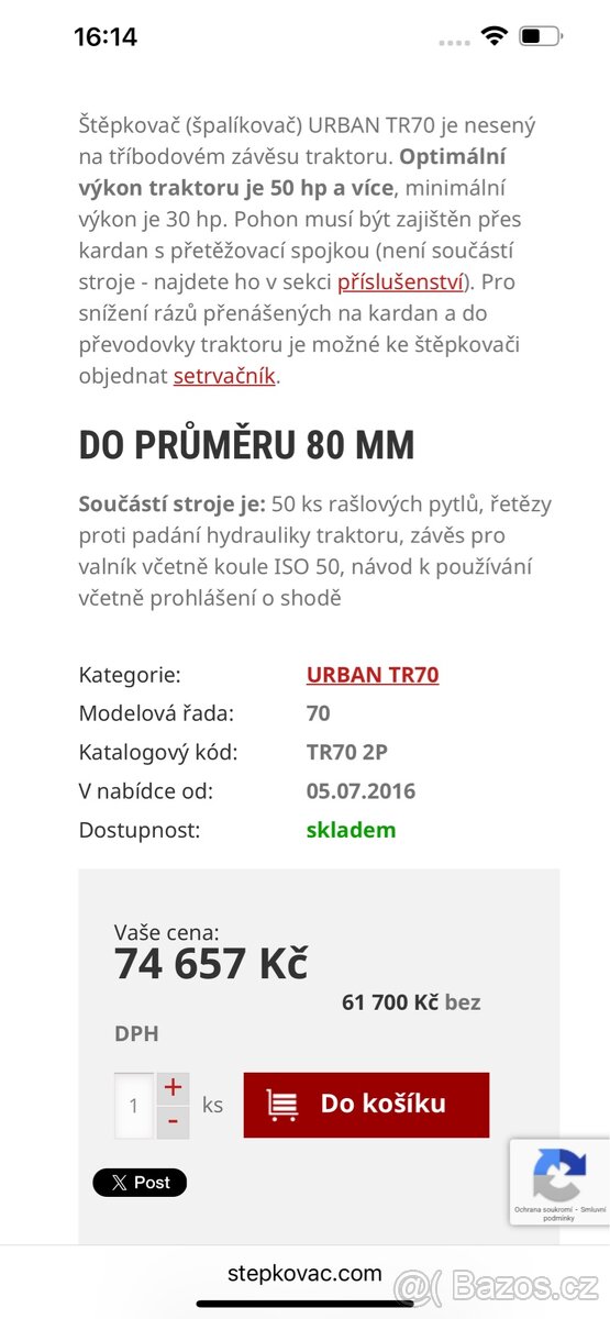 Urban TR70 - špalíkovač za traktor - 10