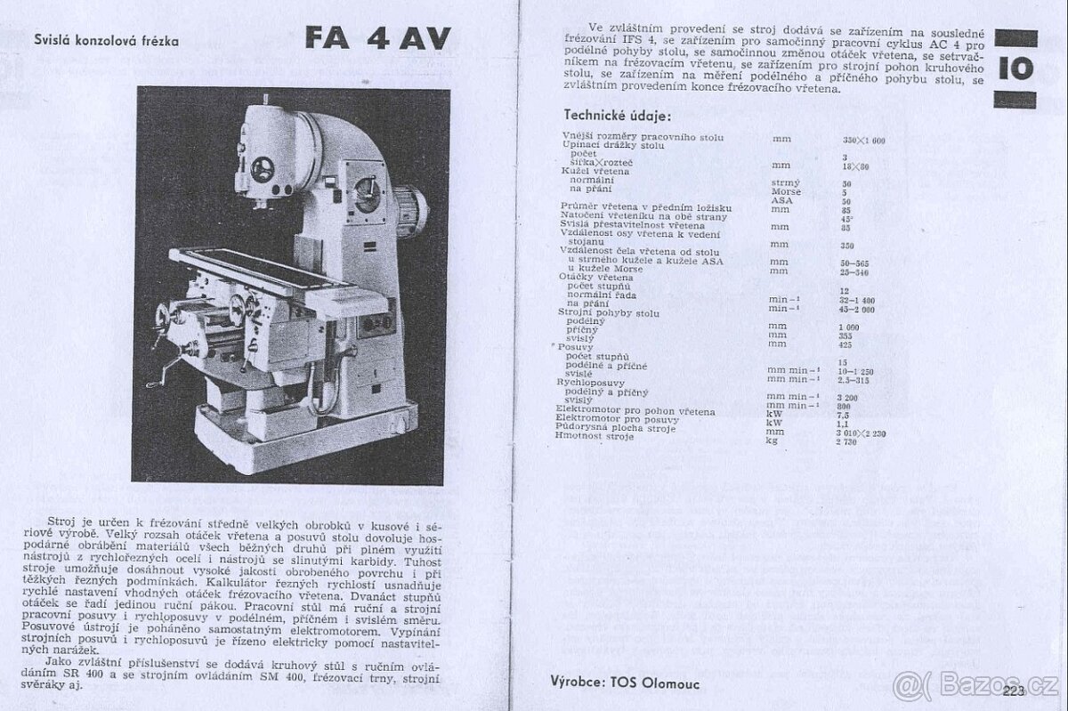 Frézka TOS FA 4V - 10