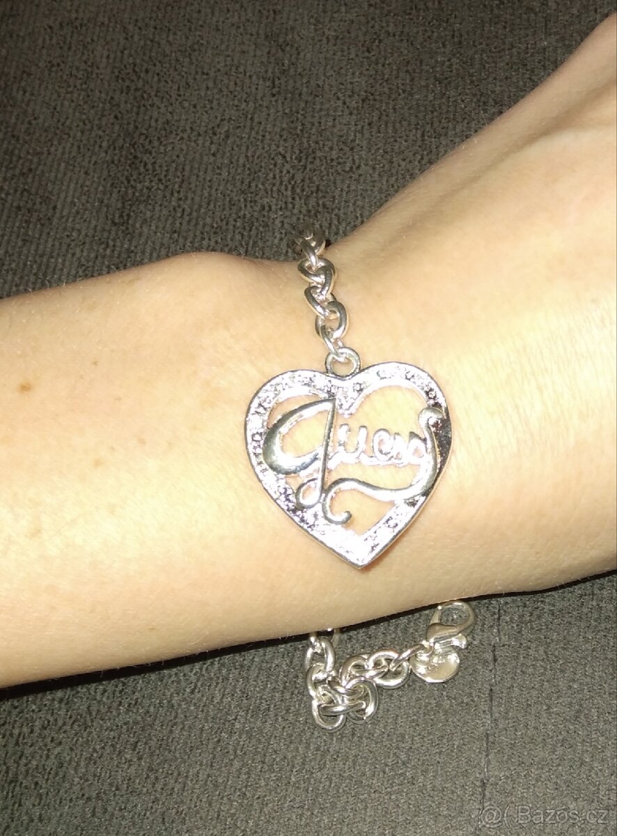 Nový náramek guess srdce srdíčko bižuterie 21 cm postribrene - 10